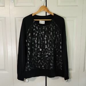 Marc New York Womens Black Silver Camouflage Print Sweatshirt XL Sheer Overlay